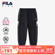 FILA【抗菌】斐樂(lè )童裝兒童褲子2025年春季新款女小童加絨針織長(cháng)褲 傳奇藍-NV 130