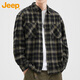 吉普（JEEP）襯衫男士長(cháng)袖春秋季休閑工裝外套寬松格子襯衣服男裝 軍綠格 3XL