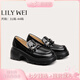 Lily Wei厚底樂福鞋新款一腳蹬百搭舒適校園風單鞋大碼情人節(jié)禮物 黑色 37