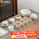金鑲玉功夫茶具套裝 節(jié)日送禮禮品盒陶瓷茶壺茶杯側(cè)把 羊脂玉瓷松喬套組