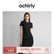 歐時力OCHIRLY 抽褶短袖連衣裙修身透氣顯瘦小黑裙潮流女春夏季 黑色 M