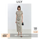 LILY2025夏新款女裝時(shí)尚設(shè)計(jì)感拼接褶皺收腰通勤純色短袖連衣裙 715灰棕 S