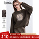 百圖betu女裝冬季新款衛(wèi)衣圓領(lǐng)印花磨毛保暖寬松衛(wèi)衣女2410T53 褐色 M