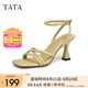 他她（TATA）一字帶涼鞋女細(xì)跟百搭高跟鞋女涼鞋女款最新款7XM01BL3 杏色 38