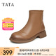 他她（TATA）冬商場同款時(shí)尚休閑圓頭方跟中厚底短靴工裝靴女新款WRZ05DD3 棕色 36