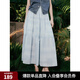 ELLE波嬉印花半身裙女2025夏新款度假松緊腰高級感氣質(zhì)a字裙長裙 藍(lán)色 M