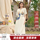 兩三事梵高文藝 馥郁詩(shī)意 2025夏季新款荷葉邊翻領(lǐng)印花布拼接連衣裙 米杏色 S
