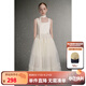 ELLE KIDS童裝 緞面背心網(wǎng)紗連衣裙女童夏季新款優(yōu)雅輕盈蓬感裙子 米白色 150
