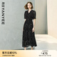顏域黑色連衣裙女2025夏季新款收腰輕熟風(fēng)高級感短袖木耳邊雪紡裙 黑花 XL