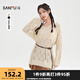 三福（SANFU）毛衣2025秋季時(shí)尚波米繩腰帶V領(lǐng)破洞寬松上衣女裝508850 燕麥色 M