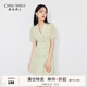 秋水伊人翻領(lǐng)高腰中長款西裝連衣裙夏季新款女裝復(fù)古時(shí)尚裙子 果綠 M