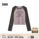 森馬（Semir）長袖T恤女短款插肩袖修身顯瘦套頭衫秋美式印花字母107524101002