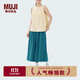 無印良品（MUJI） IDEE 女式 人字紋 寬版褲 褲子女款早秋款闊腿褲 GAD64C4S 深藍色 均 碼 165/72A