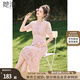 她池V領連衣裙2025夏裝新款女裝時尚優(yōu)雅高腰修身刺繡中長裙