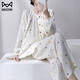 貓人（MiiOW）新中式純棉睡衣女款春秋雙層紗布國風(fēng)長(cháng)袖嬰兒棉紗家居服大碼套裝 彩花 L (115斤以?xún)?