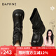 達芙妮（DAPHNE）堆堆靴女加絨保暖秋冬新款復古美拉德英倫風(fēng)中筒皮靴西部靴子 黑色 加絨 跟高7.5cm 37 標準碼 標準碼