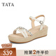他她（TATA）法式氣質(zhì)坡跟涼鞋女鞋度假風(fēng)厚底涼鞋2025夏新款UQA01BL5 米白 37