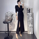 大碼簡(jiǎn)約設計感連衣裙女秋季新款御姐氣質(zhì)V領(lǐng)修身包臀開(kāi)叉長(cháng)裙子 黑色連衣裙 M (建議80-100斤)
