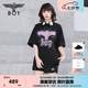 BOY LONDON【暗夜星辰】 秋季情侶款短袖燙鉆粉色老鷹T恤 N01003 黑色 S