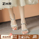 ZHR粗跟涼鞋女復古方頭女鞋時(shí)尚細帶閃耀水鉆高跟鞋子女BL518銀色39
