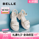 百麗（Belle）厚底增高涼鞋女2025夏季新款商場(chǎng)同款真皮質(zhì)感涼鞋D7Z2DBL5 米白 37 (235mm)