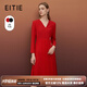 愛特愛（EITIE）v領(lǐng)通勤收腰百褶純色連衣裙顯瘦秋季新款氣質(zhì)百搭A(yù)字裙6707420 紅蔓61 L 165