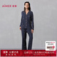 愛(ài)慕（Aimer）春夏睡衣女抗菌抗靜電翻領(lǐng)長(cháng)袖開(kāi)衫家居套裝牛奶心情AM46A831 夜空藍印花YH8 L 170