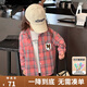 圖圖小象女童襯衫2025秋季新款寶寶復古格子襯衣兒童磨毛外套 粉色 140