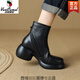 西域駱駝?wù)嫫ず竦遵R丁靴女2025復古圓頭英倫風(fēng)粗跟時(shí)尚舒適軟底短靴 黑色加絨 36