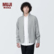 無(wú)印良品（MUJI）男式 可水洗 棱紋編織 拉鏈開(kāi)衫 短外套 男士毛衣男款 AA0QFA4S 灰色 M (170/92A)