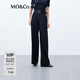 MO&Co.【美拉德】含綿羊毛簡約高腰西褲休閑褲附雙腰帶摩安珂 黑色-第2批 S 160