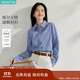 茵曼休閑襯衫女法式時髦格紋2025春季女裝新款翻領(lǐng)長袖上衣 寶藍格 M