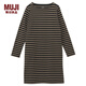 無印良品 MUJI 女式 粗棉線條紋長袖連衣裙 黑*圖案 S
