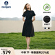 Navigare意大利小帆船短袖連衣裙女士夏季棉質(zhì)斜領(lǐng)裙子時(shí)尚顯瘦半袖a字裙 暗夜黑 L 碼