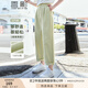 香影純棉九分休閑褲女2025夏季新款日系穿搭翻領(lǐng)寬松綠色直筒褲子 豆沙綠 S