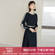 顏域圓領(lǐng)長袖連衣裙女裝2024新款春裝黑色中長款簡約通勤氣質(zhì)裙子 黑色 2XL