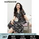 紅袖復(fù)古連衣裙2025夏季新款女裝【繁花協(xié)奏】泡泡袖V領(lǐng)雪紡茶歇裙 黑底花658 S
