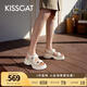 KISSCAT接吻貓夏季新款時尚運動魔術(shù)貼沙灘鞋休閑涼鞋女KA54387-50 米白色 （建議拍大一碼） 36