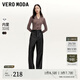 VEROMODA牛仔褲女秋季新款直筒PU時(shí)髦流蘇薄絨時(shí)尚33PL014 黑色 165/68A/M