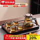 祥業(yè)玻璃泡茶壺飄逸杯茶水分離煮茶器懶人神器過(guò)濾茶杯家用功夫茶具 (煙灰)飄逸杯+耳把4杯+春羨盤(pán)