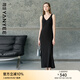 顏域時(shí)尚V領(lǐng)無(wú)袖吊帶連衣裙女2025春季新款顯瘦A字裙百搭黑色長(cháng)裙 黑色 XL