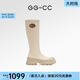 GG-CC【戀綜女主】冬季新款時尚厚底彈力靴顯瘦高筒長靴女靴G24Y3506 米白色 36