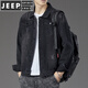 JEEP SPIRIT牛仔外套男士春秋季潮流寬松休閑秋裝薄款美式工裝翻領(lǐng)夾克男上衣 J10黑 L