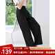 百圖betu女裝2025夏季新款休閑闊腿褲金屬扣袢通勤西褲褲子女2505T61 黑色 L