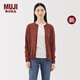 無(wú)印良品（MUJI） 女式羊毛可水洗高針距圓領(lǐng)開(kāi)衫 毛衣針織衫女裝上衣外套秋季新品 深橙色 XL  （165/92A）