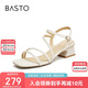 百思圖24夏同款復(fù)古休閑條帶羅馬粗跟女涼鞋TNE32BL4 米白 35