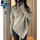 DXOT高領(lǐng)不規則小眾設計感毛衣女秋冬韓版寬松慵懶風(fēng)軟糯針織上衣加厚 駝色 M 建議 100-120斤