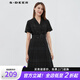 S.DEER圣迪奧女裝西裝領(lǐng)格紋收腰短袖連衣裙S22261218 黑色/91 S/160