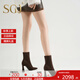 SGJ英國奢侈品牌高跟短靴女2025新款秋冬絨面踝靴粗跟彈力尖頭瘦瘦靴 咖啡色(絨里) 38