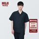 無印良品（MUJI）男式 易干彈力泡泡紗開領(lǐng)短袖衫 男士短袖襯衫襯衣 AC1WBA4S 深藏青色 L(175/100A)